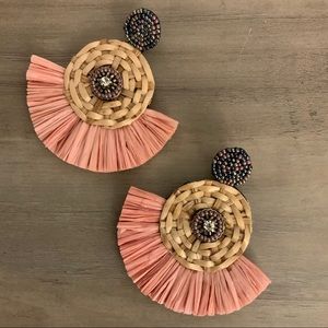 NWOT Pink Raffia & Woven Straw Earrings
